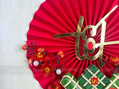Vòng treo cửa Tết Quạt giấy nhung Đỏ Tết bánh chưng xanh [3 kiểu - Nhẹ] N30cm VTC-T-47